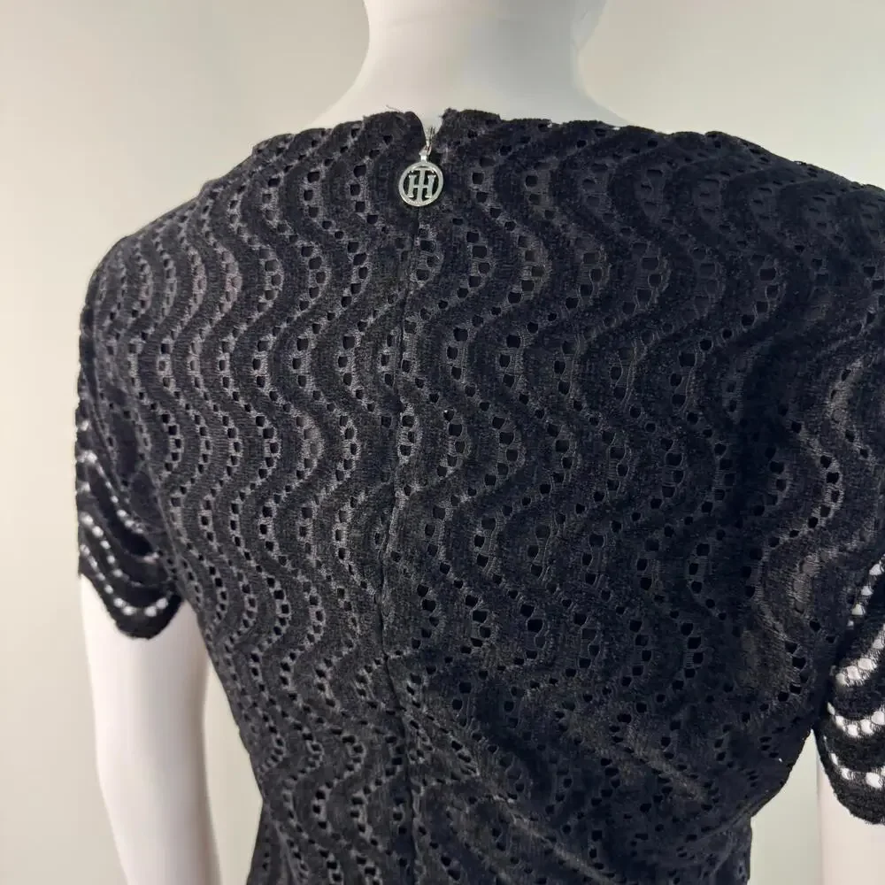 Tommy Hilfiger Women’s Lace Sheath Short Sleeve Mini Dress Black Size 4 Small - Picture 12 of 15